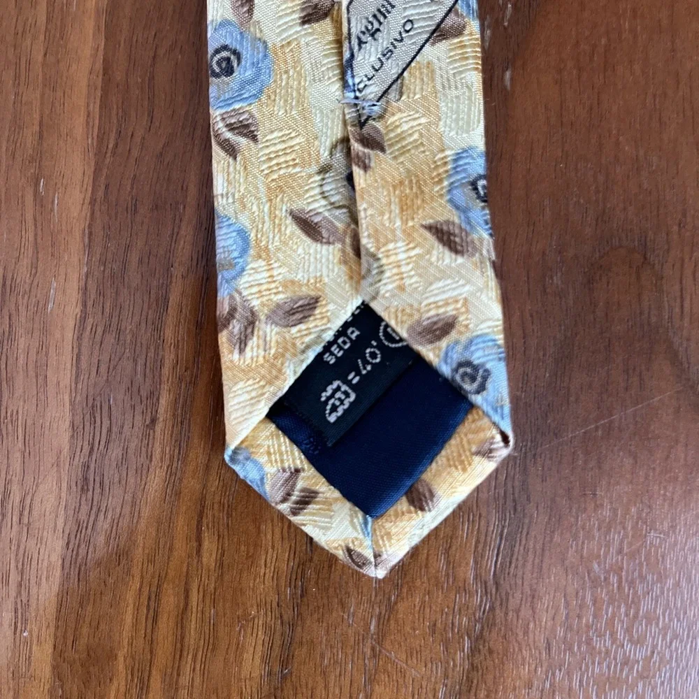 Ermenegildo Zegna Silk Tie Yellow Blue Green Floral All Over Beautiful Italy